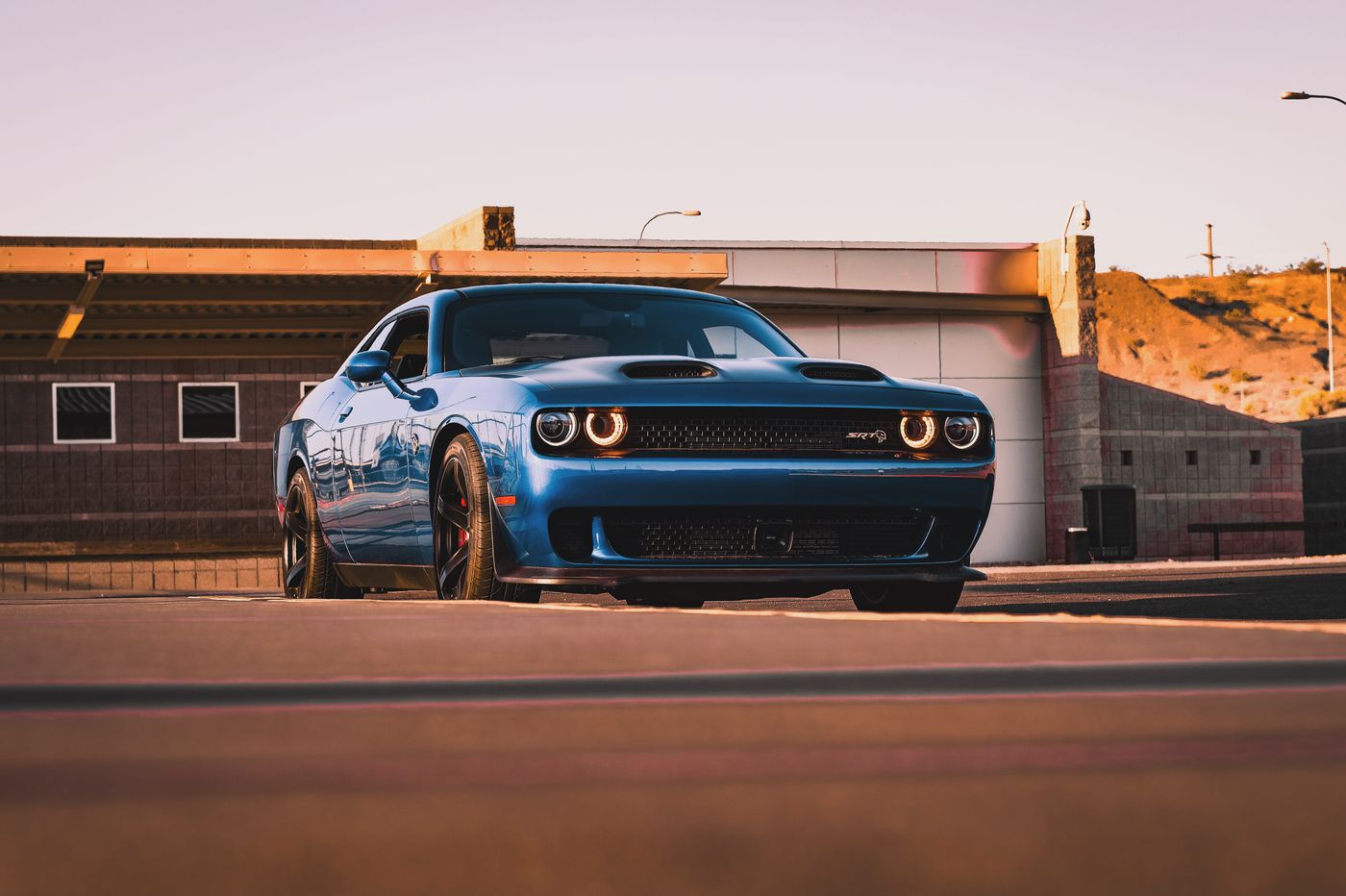 American muscle car with front-end collision damage
